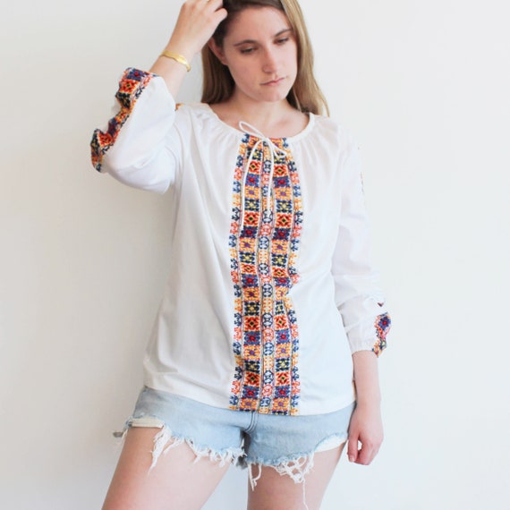 Vintage Deadstock Rainbow Embroidered Top