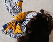 Yellow, White and Blue Fans African Print Scarf Head Wrap 2 designs
