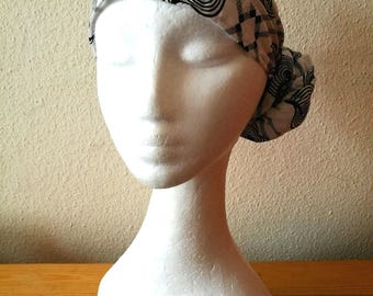 White and Black Cotton Seersucker African Print Large Scarf Head Wrap/Bandanna Womens Birthday Gift Handmade