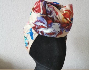 Handmade Vintage Floral Roses Classic Design Cream Multicolour Print Scarf Sizes Large & Extra Large HeadbTie Dreadlocks Shawl Wrap/Bandanna