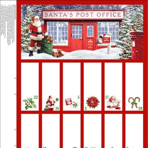 Cartas a Papá Noel, Calendario de Adviento, 24 pulg. de ancho x 43 pulg. de alto, n.º DP27126-24, de Northcott, Tejido 100 % algodón, REQUIERE COSTURA