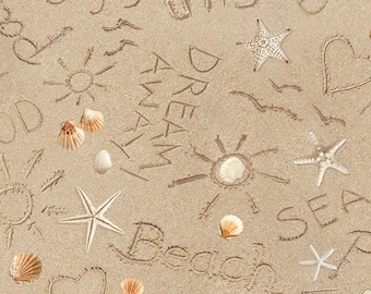 Writing on the Sand - #C1234 Sand - Timeless Treasures - Beach Coordinate - 100% Cotton Woven Fabric - Choose Your Cut