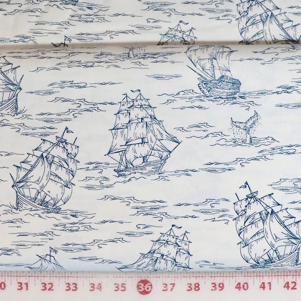 Smooth Seas - Voyage Blue - Tall Ships - by RJR Fabrics - 100% Cotton Woven Fabric - Choose Your Cut