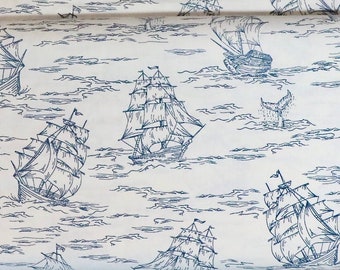 Smooth Seas - Voyage Blue - Tall Ships - by RJR Fabrics - 100% Cotton Woven Fabric - Choose Your Cut