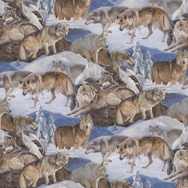 Winter Gathering - Wolf Scenic - #DP25527-34 - by Northcott - 100% Cotton Woven Fabric - Choose Your Cut