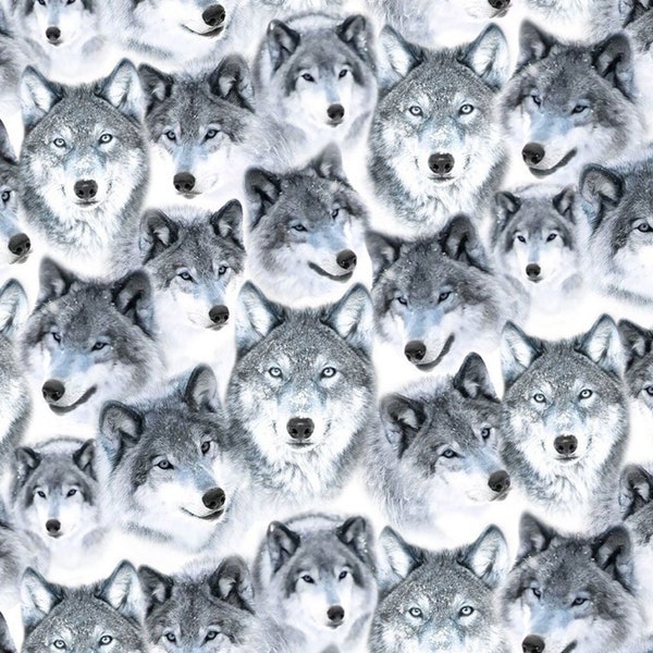 Packed Wolves - #WINTER-CD1645 SNOW - by Timeless Treasures - Gray Wolf in Snow - 100% Cotton Woven Fabric - Choose Your Cut