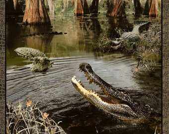 Realtree Alligators - by Sykel - #9956 Alligators - Full Yard Panel - Cyprus Trees - Florida Everglades - 100% Cotton Woven Fabric