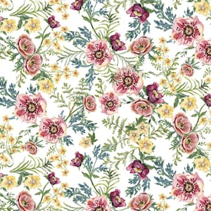 Forest Friends - Floral - Pattern # 3W 18674 White - by 3 Wishes - 100% Cotton Woven Fabric - Choose Your Cut