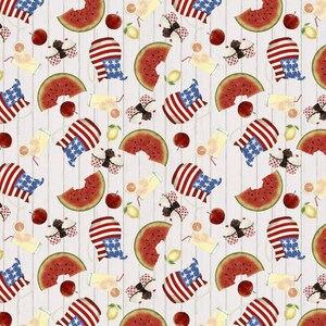 Hometown America - Tossed Fruit and Lemonade - # 18693 Beige - Designed by Beth Albert for 3 Wishes - 100% Cotton Woven Fabric - Choose Cut