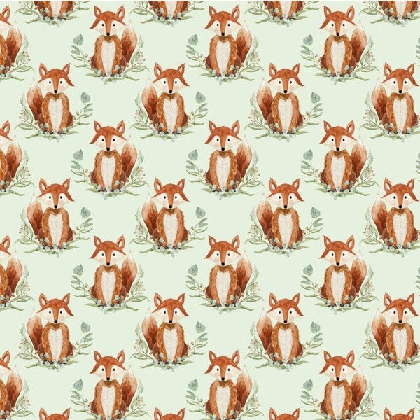 Forest Friends - Boys - Foxes on Pastel Green - Pattern # 3W 18680 Green - by 3 Wishes - 100% Cotton Woven Fabric - Choose Your Cut