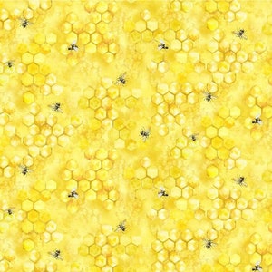 Flying Bees on Honeycomb - #BEE-CD2392  YELLOW - Honey Bee Farm Collection by Timeless Treasures - 100% Cotton Woven Fabric - Choose Cut