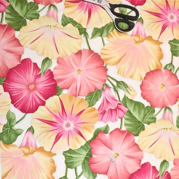 Flower Festival - Morning Glories - Ivory / Peach - Pattern #BEN3012-72 - By Benartex - 100% Cotton Woven - Choose Cut