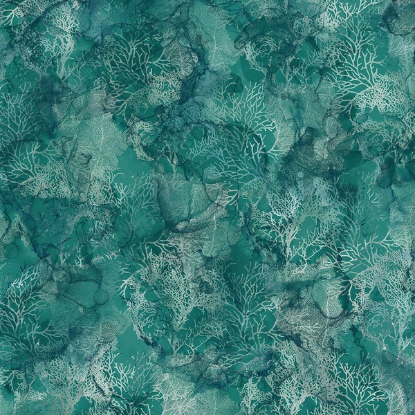 Sea Breeze Coral Teal - Pattern #DP27100-66 - by Northcott - Cream / Turquoise Blue - 100% Cotton Woven Fabric - Choose Cut