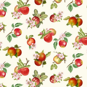 Orchard Valley - Tossed Apples with Leaves - #FRUIT-CD2863  CREAM - by Timeless Treasures - 100% Cotton Woven Fabric - Choose Your Cut