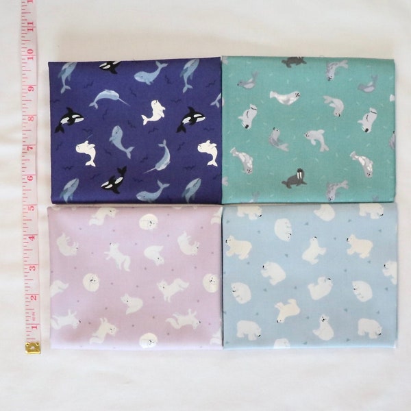4 Fat Quarters - Small Things by Lewis & Irene - Polar Animals - 100% Cotton Woven Fabric