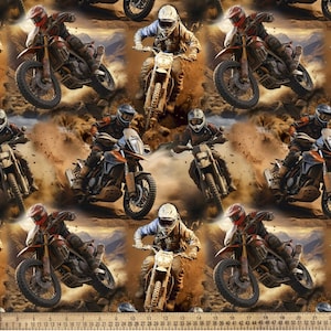 Dirt Bikers Allover - #DX-4902-3C-1 Multi - Stampa digitale - di David Textiles - Tessuto 100% cotone - Scegli il tuo taglio