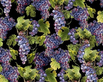 Grape Vines - van Timeless Treasures - Patroon #DONA-CD3013 ZWART - 100% geweven katoen - Kies een snit