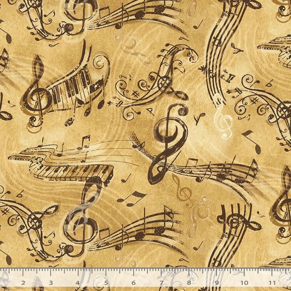 Vintage Music Notes - #MUSIC-CD3092  TAN - by Timeless Treasures - 100% Cotton Woven Fabric - Choose Your Cut