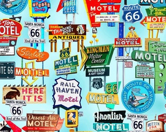 Route 66 Road Signs - by Timeless Treasures - #CD3059  BLUE - 100% Cotton Woven Fabric - Choose Your Cut