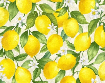 Lemon Branch With Leaves - # FRUIT-CD2452 - by Timeless Treasures - 100% Cotton Woven Fabric - Choose Your Cut