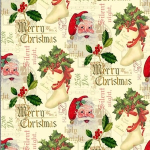 Vintage kerstmannen en schrijven - # CD2859 - van Timeless Treasures - 100% geweven katoen - Kies je snit