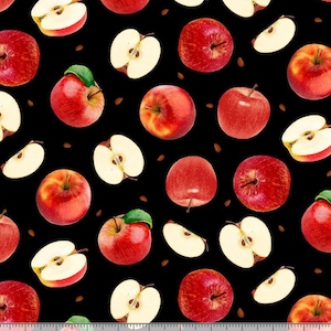 Orchard Valley - Apples and Slices - #FRUIT-CD2865  BLACK - by Timeless Treasures - 100% Cotton Woven Fabric - Choose Your Cut