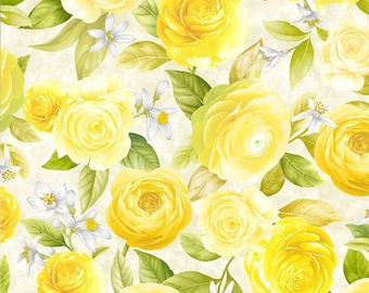 Floral Bouquets - Yellow Roses - by Timeless Treasures - #FLEUR-CD2456  BEIGE - 100% Cotton Woven Fabric - Choose Your Cut