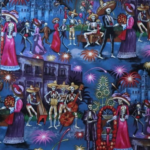 Remnant 23 Inches - La Parranda - The Party - Pattern # 8720A Bright - Mexican Folkloric - Alexander Henry - 100% Cotton Woven Fabric