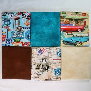Dreaming of Route 66 - Six Fat Quarters - Panneaux, carte et collage Timeless Treasures - Tissu 100 % coton