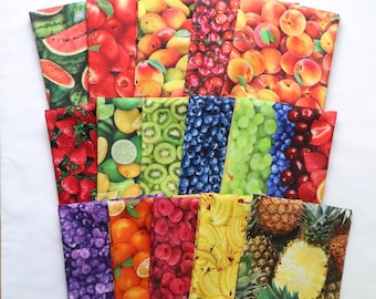 Simply Fruit - 12 Piece Fat Quarter Set - Only Fruits - 100% Cotton Woven Fabric