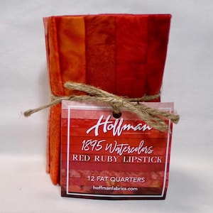 Red Ruby Lipstick - 12 Piece BATIK Fat Quarter Set - 1895 Watercolors by Hoffman - 100% Hand Dyed BATIK fabrics