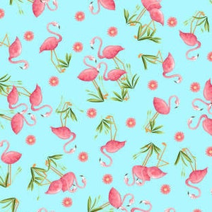Let&#39;s Flamingle! - Large Flamingo - 1266-11 Aqua - Blank Quilting - Flamingos 3.5 inches Tall - 100% Cotton Woven Fabric