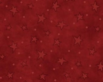 Henry Glass, Starry Basics, # 8294 88 - Stars on Red, 100% Cotton Woven Fabric, Choose Your Cut