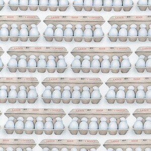 Kiss the Cook, Pattern # AMKD-19299-86 EGGSHELL - by Robert Kaufman - Cartons of Eggs - 100% Cotton Woven Fabric, Choose Your Cut