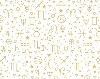 Signs From Above - Allover Symbols - Cream - Metallic - #GLA-9597M-1 - by Henry Glass - 100% Cotton Woven Fabric, Choose Your Cut