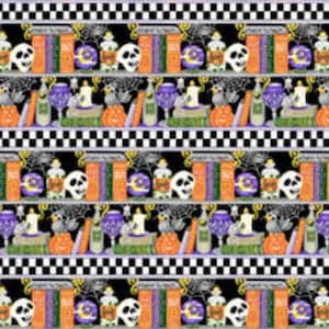Boo! (Glow) - Border Stripes - Pattern #253G-93 Multi - by Henry Glass - 100% Cotton Woven Fabric - Choose Your Cut