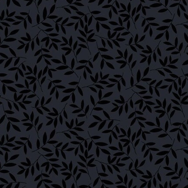 Essentials After Midnight - Tonal Black Leaves - #1817 39128 999 - by Wilmington Prints - 100% Cotton Woven Fabric - Choose Your Cut