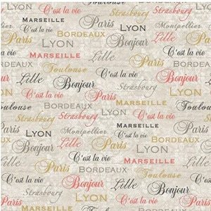 C&#39;est La Vie Words Ecru - # 12013052 - by Paintbrush Studio - 100% Cotton Woven Fabric - Choose Your Cut