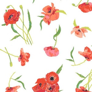 Art Gallery, Poppy Reflections from Floralish, Red Poppies on White, 100% Cotton Woven Fabric, Choose Your Cut