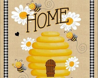 Bee Hive Sweet Home - # PANELGC-CD1847  BEIGE - Home is Where My Honey Is - by Timeless Treasures - 100% Cotton Woven Fabric