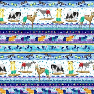 Bolt End 1 yard 6 inches - Surfin&#39; Hounds - Novelty Dog Stripe - #5220-17 - Multi - Studio E - 100% Cotton Woven Fabric