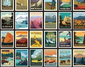 National Parks Posters Black - #C8780 - by Riley Blake - 100% Cotton Woven Fabric - Sold by the 20 Inch Repeat - READ DESCRIPTION CAREFULLY