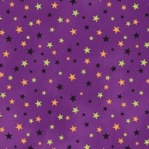 Double Bubble Kitty Trouble - Etoiles colorées sur violet - Motif n° 26962-88 - par Northcott - Tissu tissé 100 % coton - Choisissez votre coupe