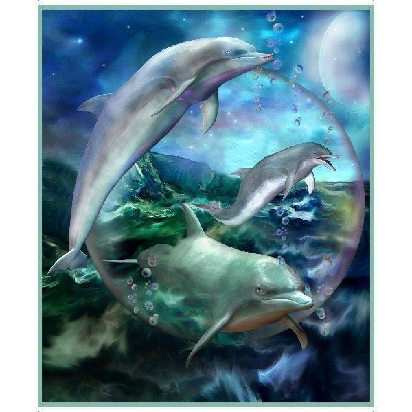 Dazzling Dolphins - # 28859 -W, by Quilting Treasures - Full Yard Panel - 100% Cotton Woven Fabric