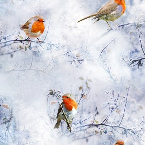 Hoffman Fabrics, Call of the Wild, Snowy Birds on Icy Tree Branches, Pattern # R4561-176-Ice, 100% Cotton Woven Fabric - Choose Your Cut