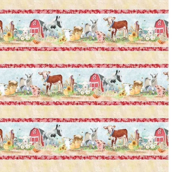 Barnyard Babies - Pattern #BYBA 5274 MU - Repeating Border Stripe by P & B Textiles - 100% Woven Fabric - Choose Your Cut