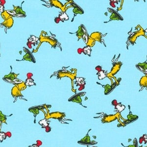 A Little Seuss - # ADE-20822-4 BLUE - Green Eggs and Ham - by Robert Kaufman - 100% Cotton Woven Fabric - Choose Cut