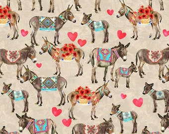 Donkey Love - Donkeys with Colorful Blankets - Croatia by the Sea by Paintbrush Studios- 100% Cotton Woven Fabric - Choose Your Cut