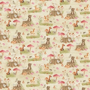 Nature&#39;s Nursery - Patrón n.° 12024513 - Animales del bosque en color crema - de Paintbrush Studio - Tela tejida 100 % algodón - Elige tu corte