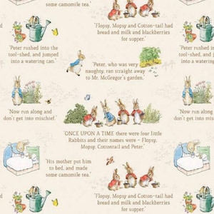 The Tale of Peter Rabbit Text Cream - #C14701-CREAM - by Riley Blake - 100% Cotton Woven Fabric - Choose Your Cut